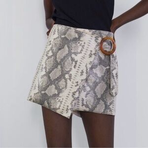 Zara Snakeskin Printed Faux Wrap Skort Size Small